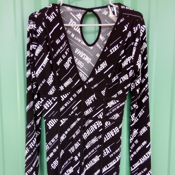 Women's K Too Black Jumpsuit Jumper Bodysuit Size Large L Written Words - Picture 2 of 5